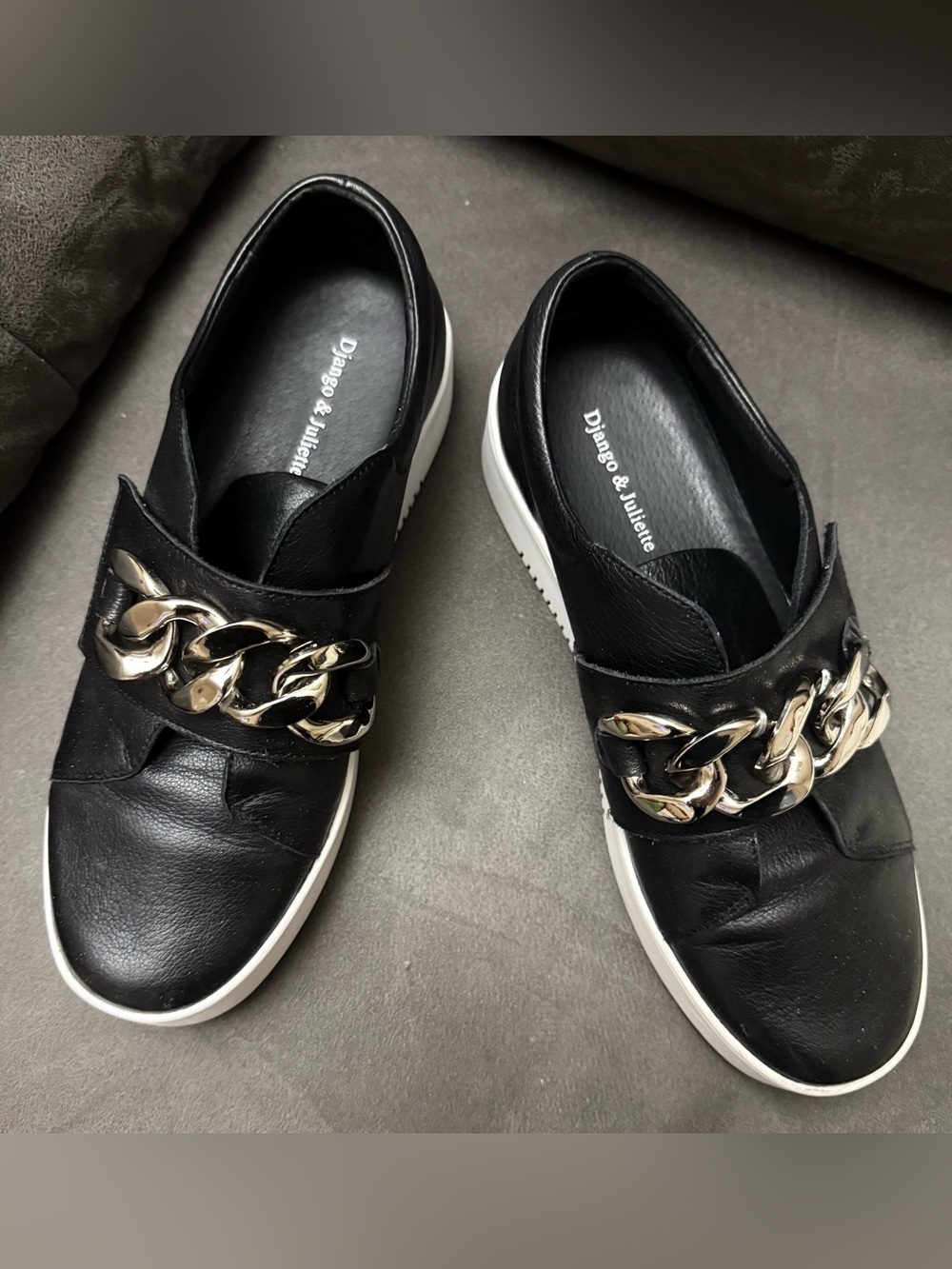 Django & Juliette Black Chain-Accent Slip-On Sneakers - Women's Loafers